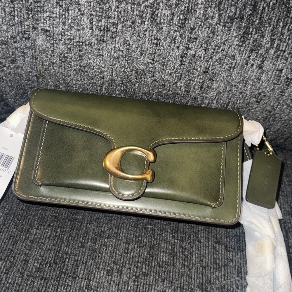 Coach Tabby Shoulder Bag 20 in Spazzolato Leather Brass/Olive Green NWT